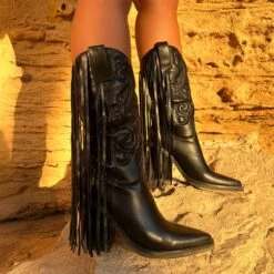 Tasha Ghouri Andrew Black Tassle Calf Western Boots
