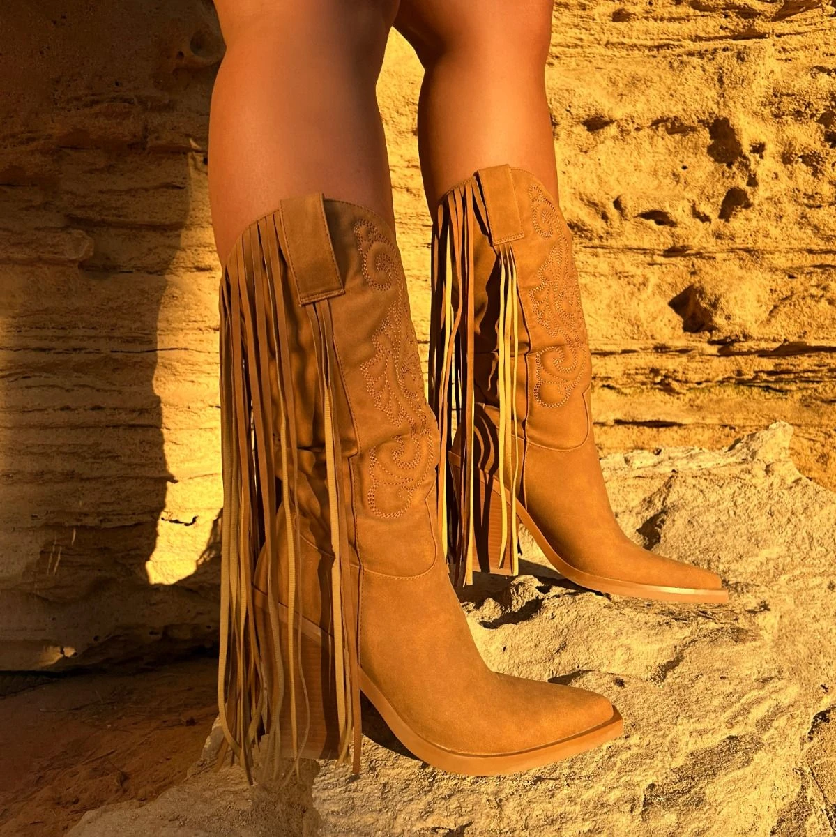 Tasha Ghouri Andrew Tan Tassle Calf Western Boots - Image 2