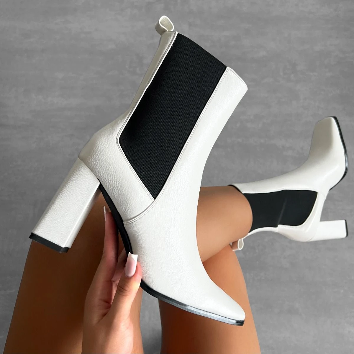 Tennessee White Block Heel Ankle Boots