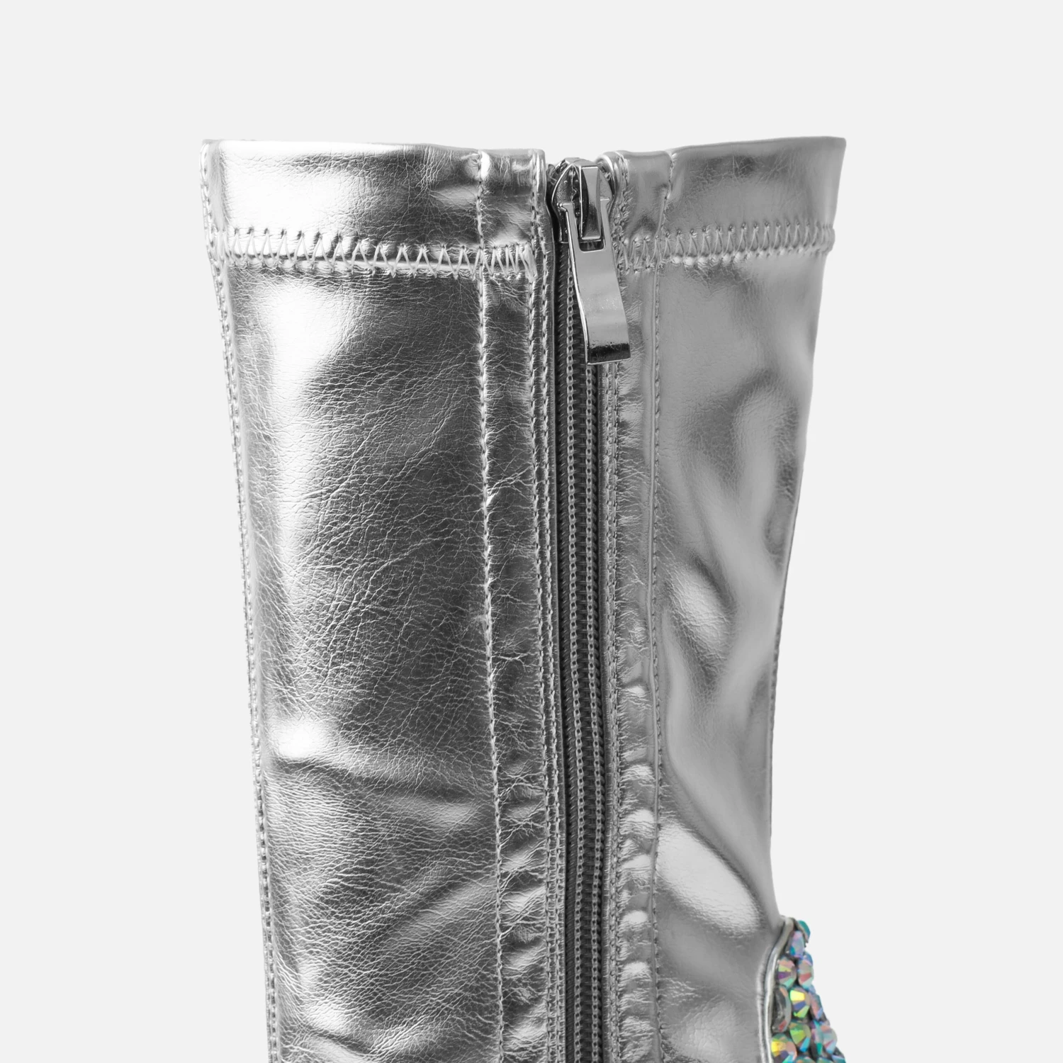 Trixxton Silver Gem Peep Toe Ankle Boots - Image 3