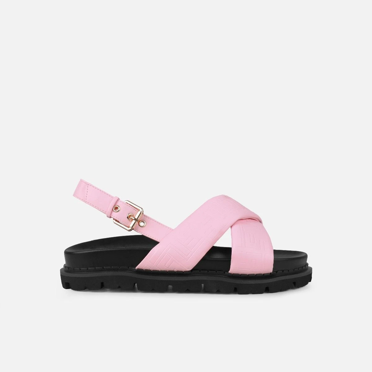 Vaia Pink Embossed Cross Over Flat Sandals - Image 2