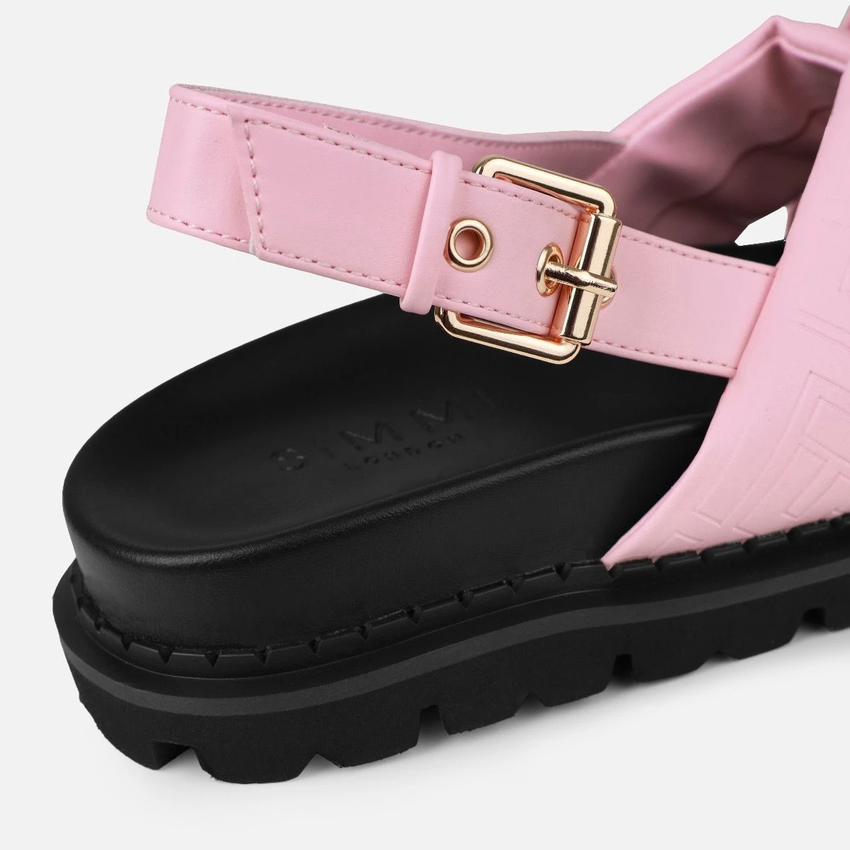 Vaia Pink Embossed Cross Over Flat Sandals - Image 3