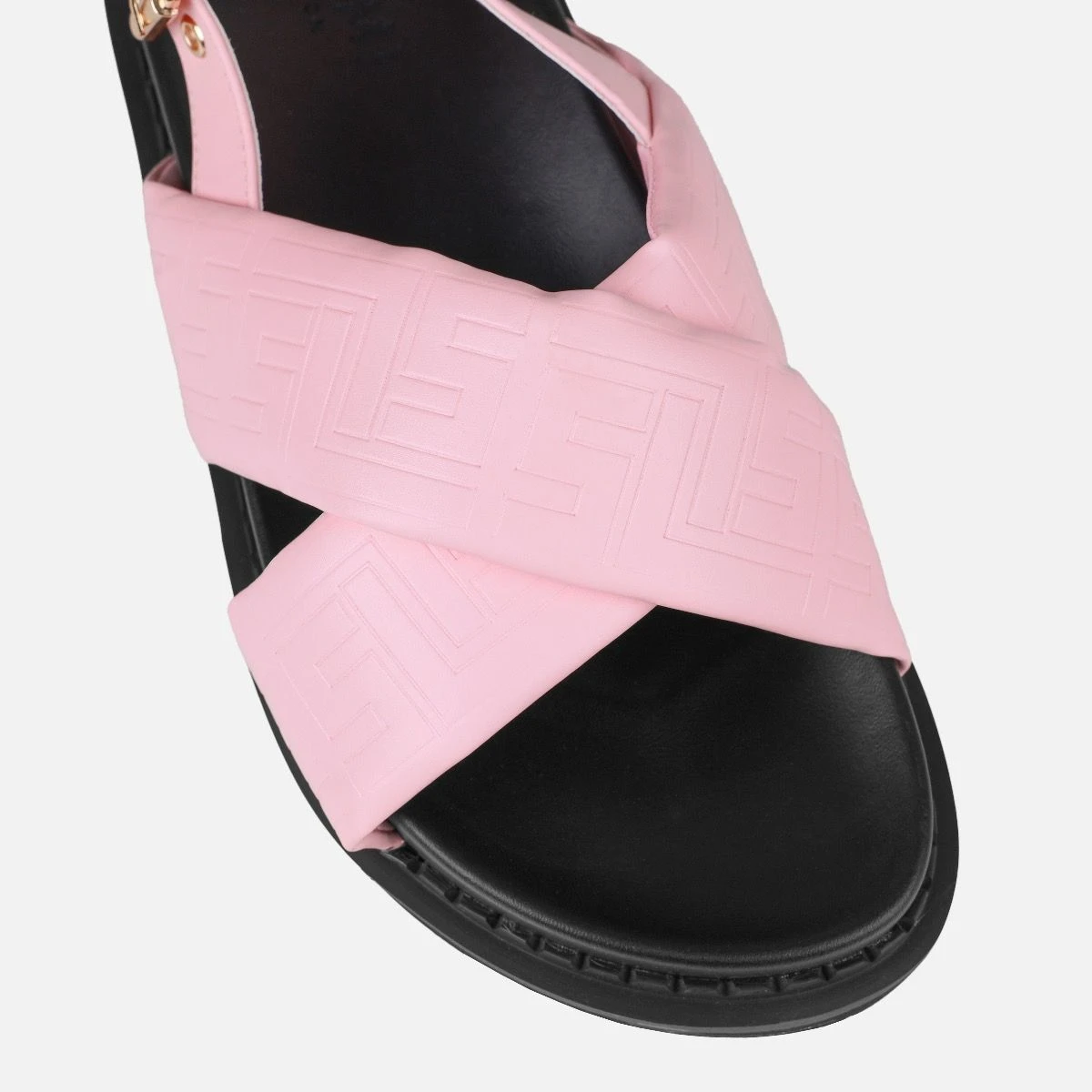 Vaia Pink Embossed Cross Over Flat Sandals - Image 4