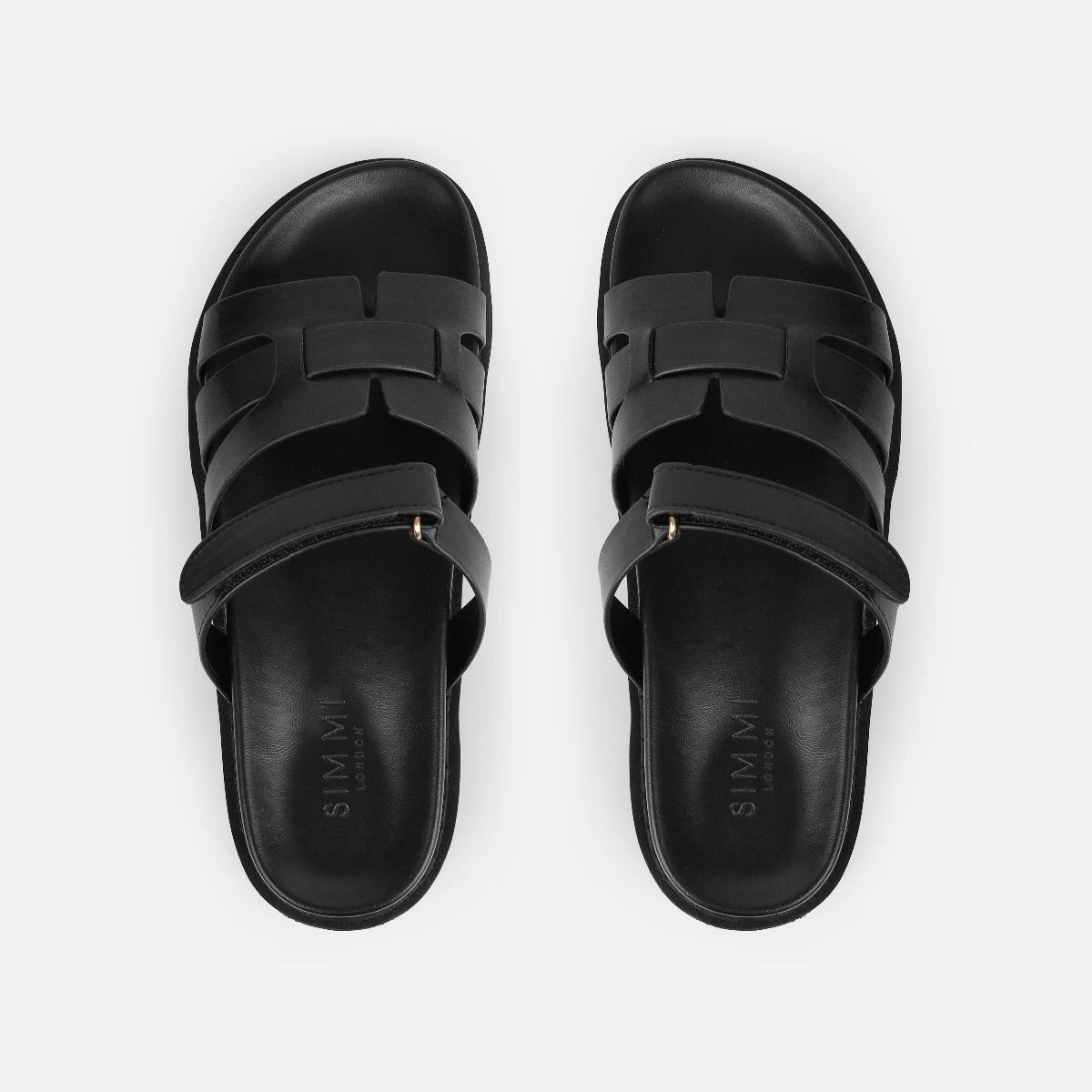 Adelle Black Chunky Velcro Strap Flat Sandals - Image 3