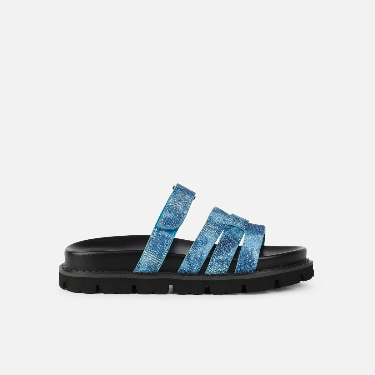 Adelle Denim Chunky Velcro Strap Flat Sandals - Image 2