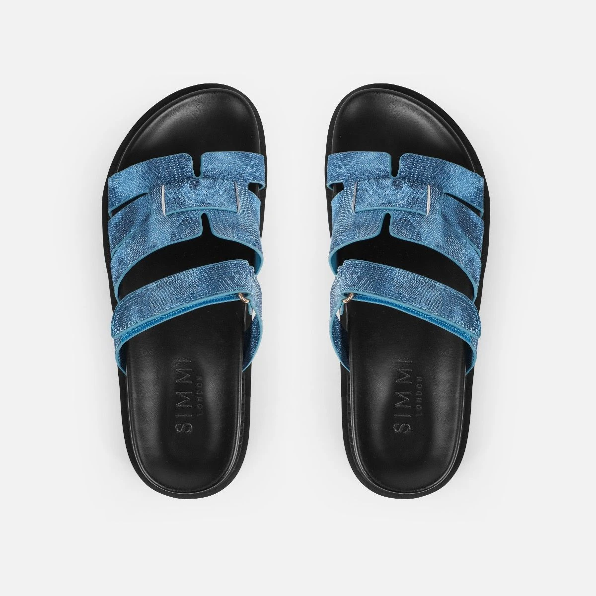 Adelle Denim Chunky Velcro Strap Flat Sandals - Image 3