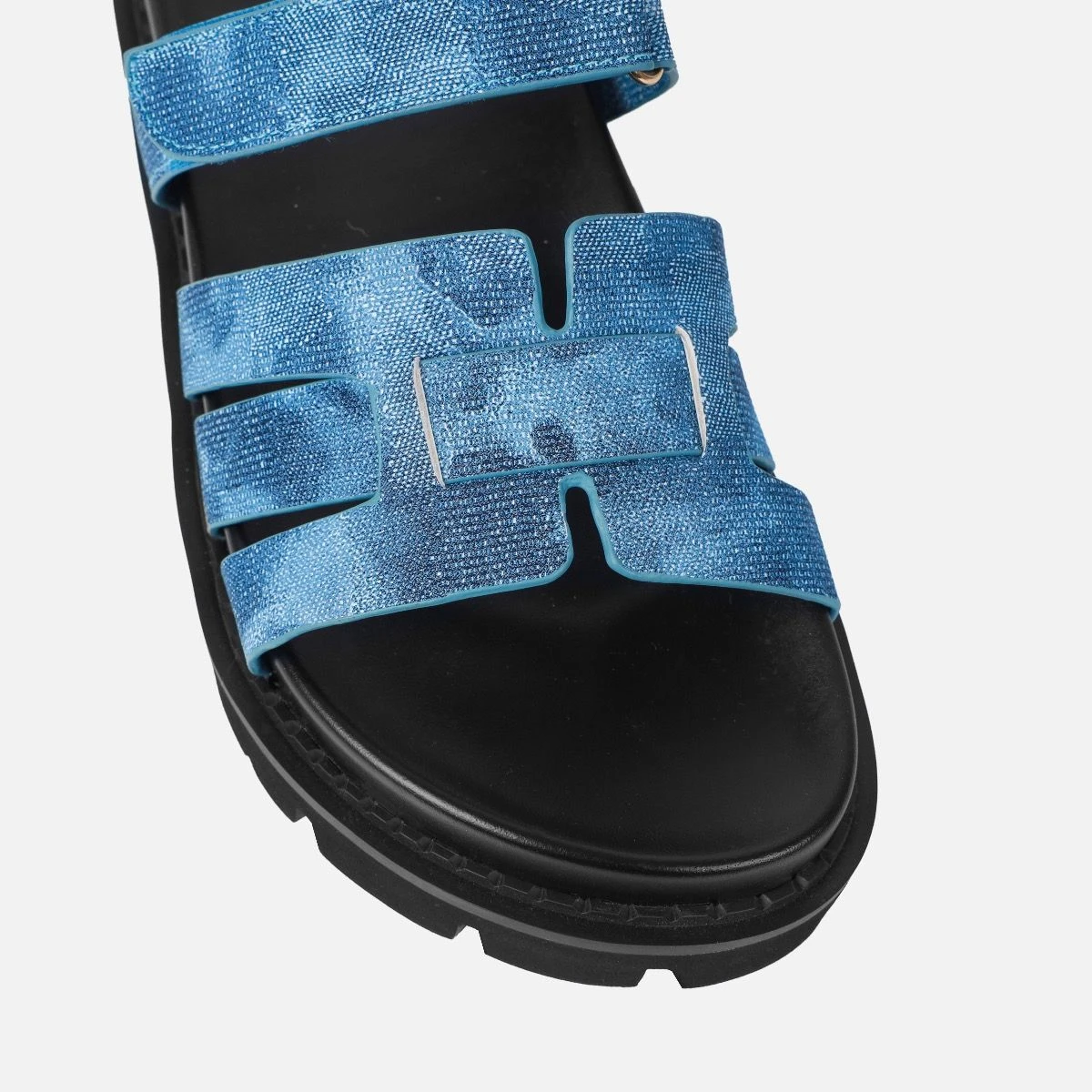 Adelle Denim Chunky Velcro Strap Flat Sandals - Image 4