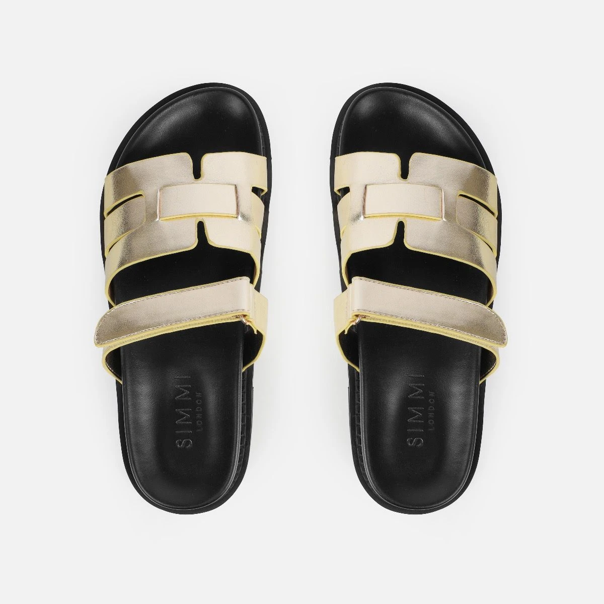 Adelle Gold Chunky Velcro Strap Flat Sandals - Image 3