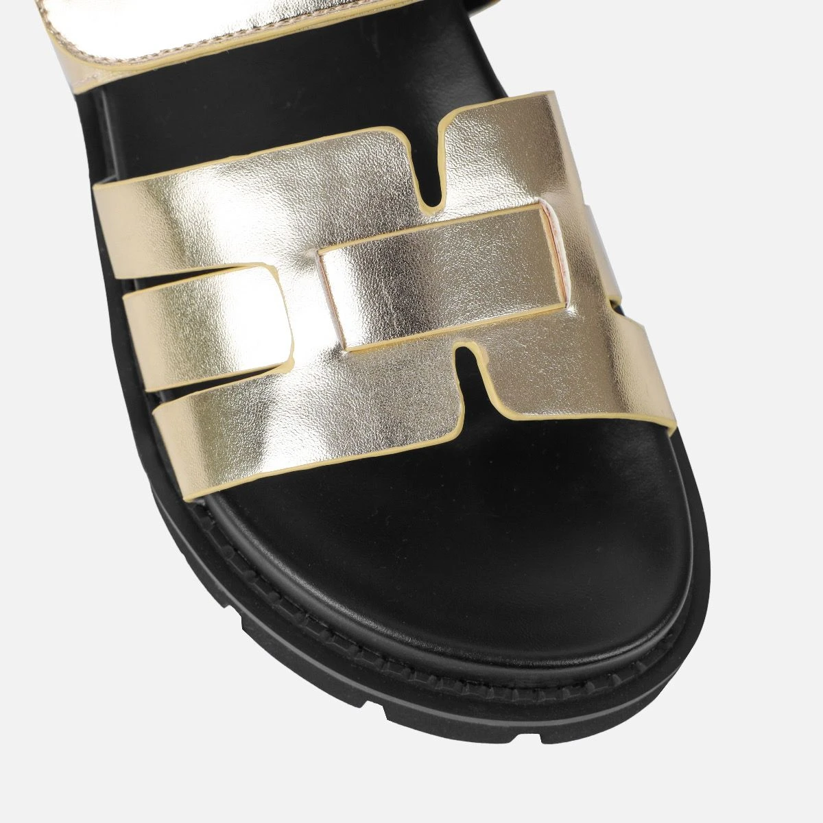 Adelle Gold Chunky Velcro Strap Flat Sandals - Image 4