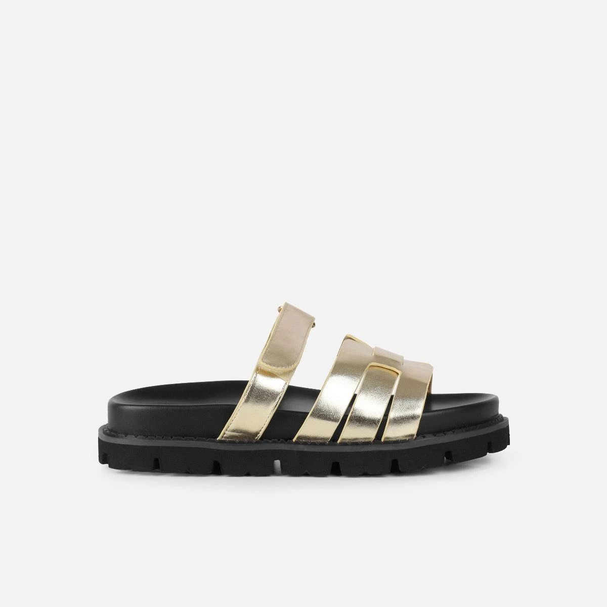 Adelle Gold Chunky Velcro Strap Flat Sandals - Image 2