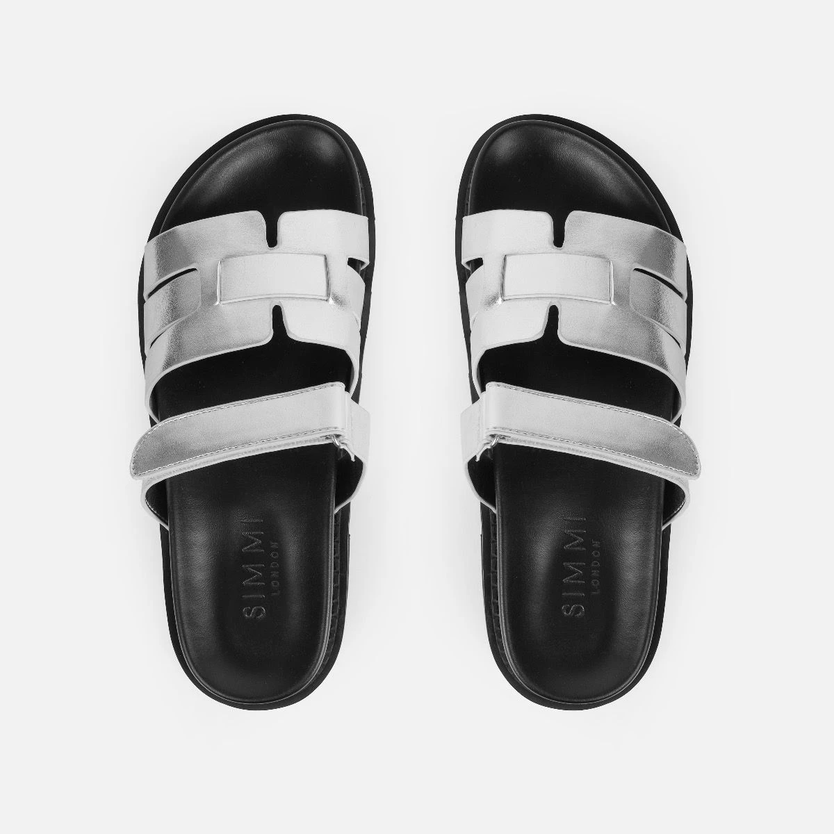 Adelle Silver Chunky Velcro Strap Flat Sandals - Image 3