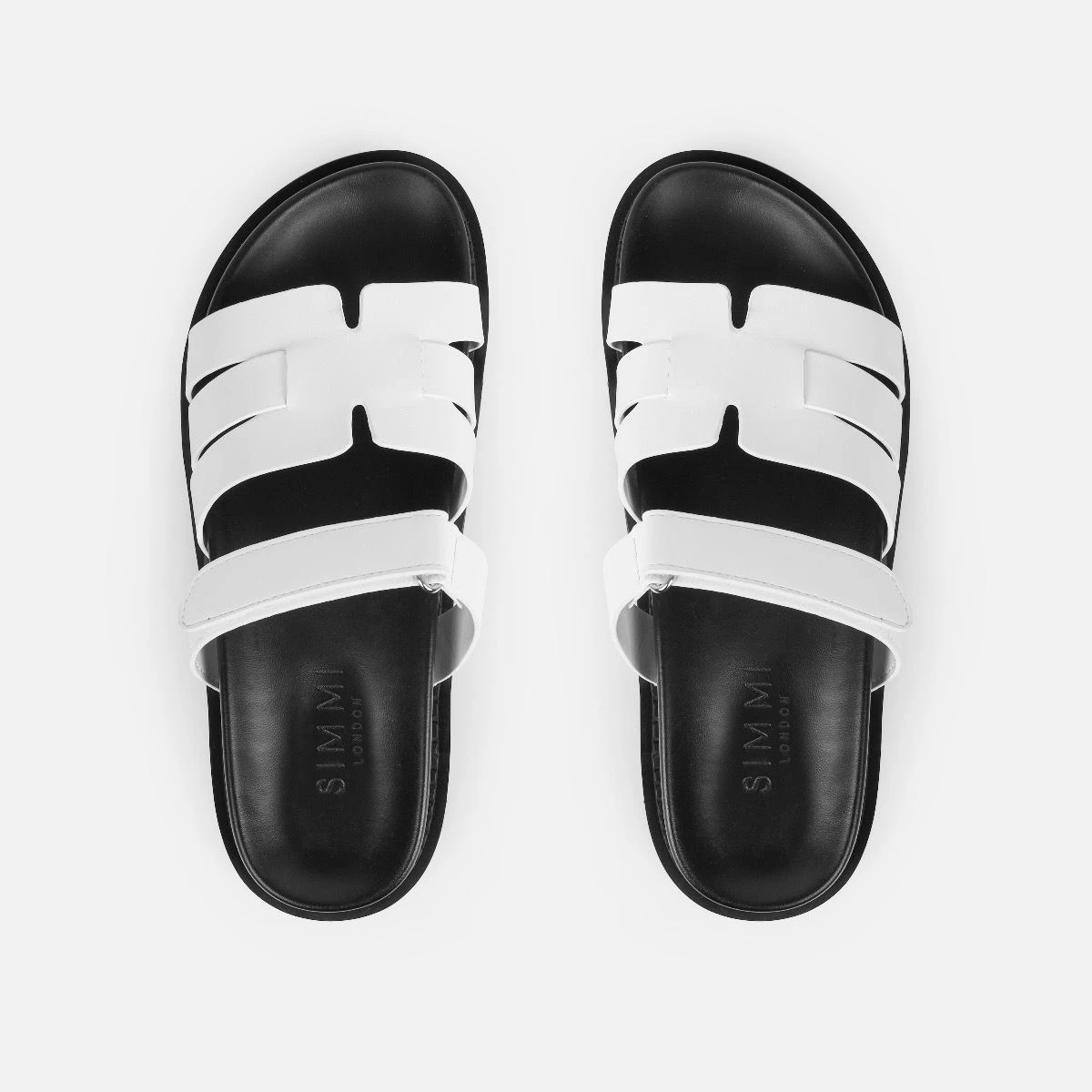 Adelle White Chunky Velcro Strap Flat Sandals - Image 3