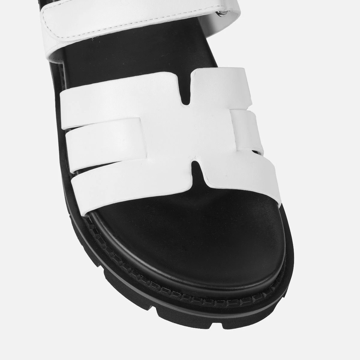 Adelle White Chunky Velcro Strap Flat Sandals - Image 4