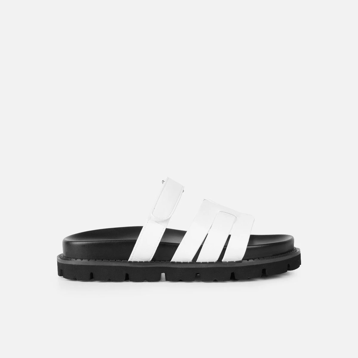Adelle White Chunky Velcro Strap Flat Sandals - Image 2