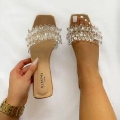 Venice Rose Gold Mirror Clear Gem Detail Sandals