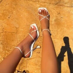 Tasha Ghouri Darii White Patent Flared Stiletto Heels