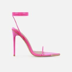 Vivia Pink Lace Up Metal Toe Cap Stiletto Heels