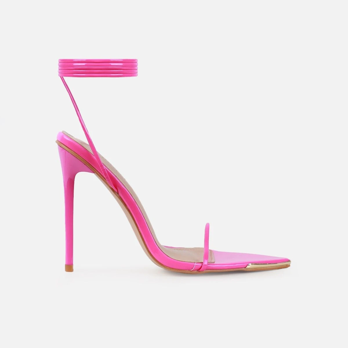 Vivia Pink Lace Up Metal Toe Cap Stiletto Heels