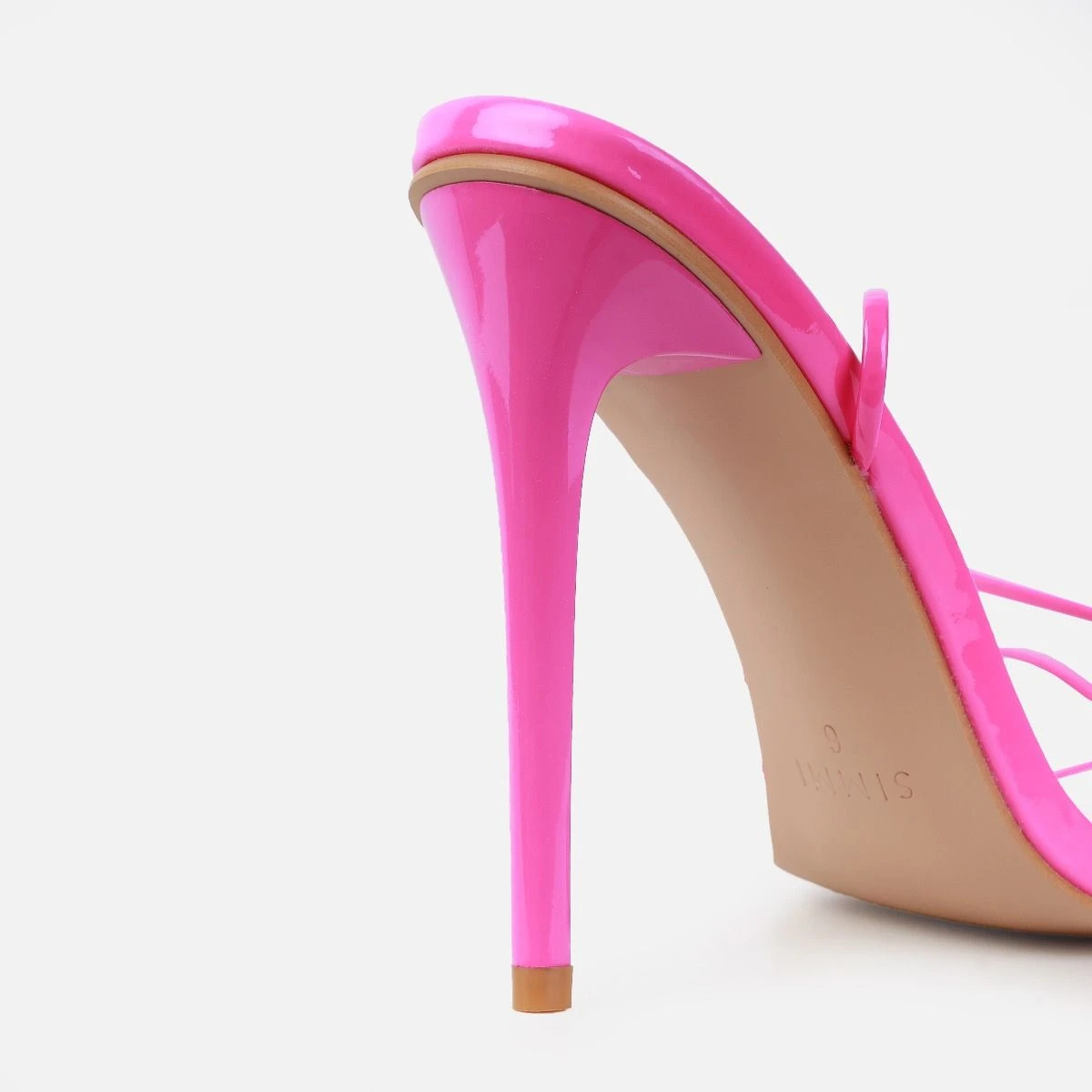 Vivia Pink Lace Up Metal Toe Cap Stiletto Heels - Image 2