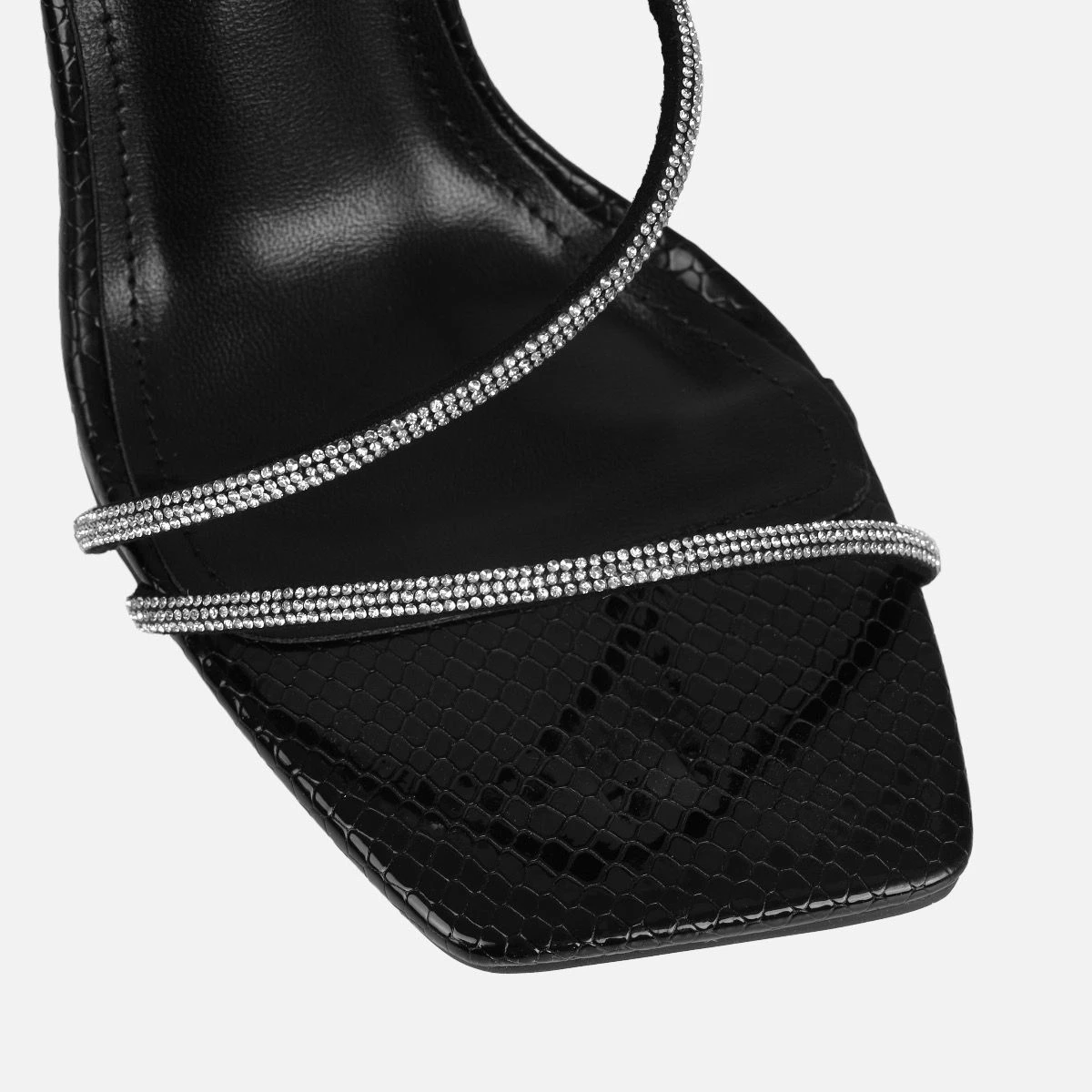Asmara Wide Fit Black Faux Snake Print Diamante Toggle Heels - Image 3