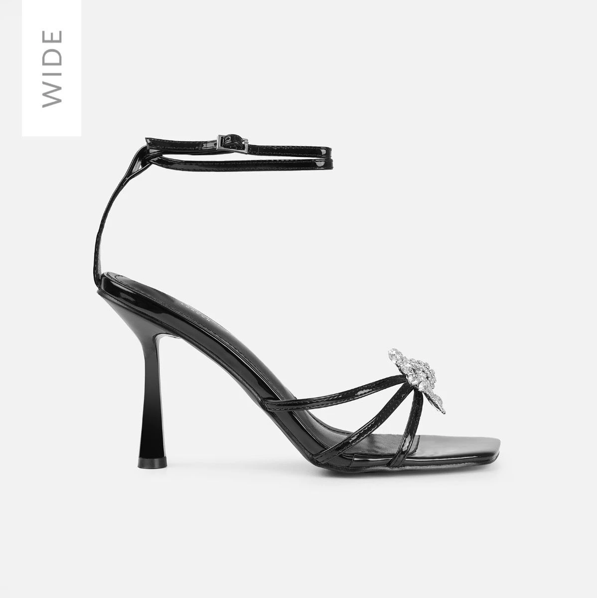 Santo Wide Fit Black Diamante Bow Stiletto Heels - Image 2