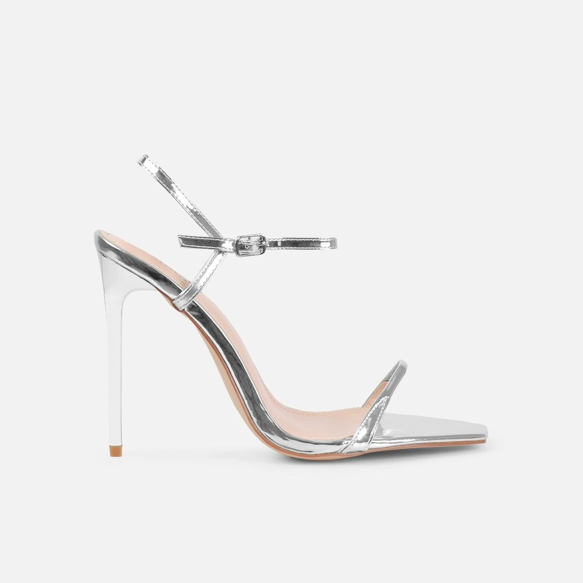 Nolan Wide Fit Silver Strappy Square Toe Stiletto Heels - Image 2