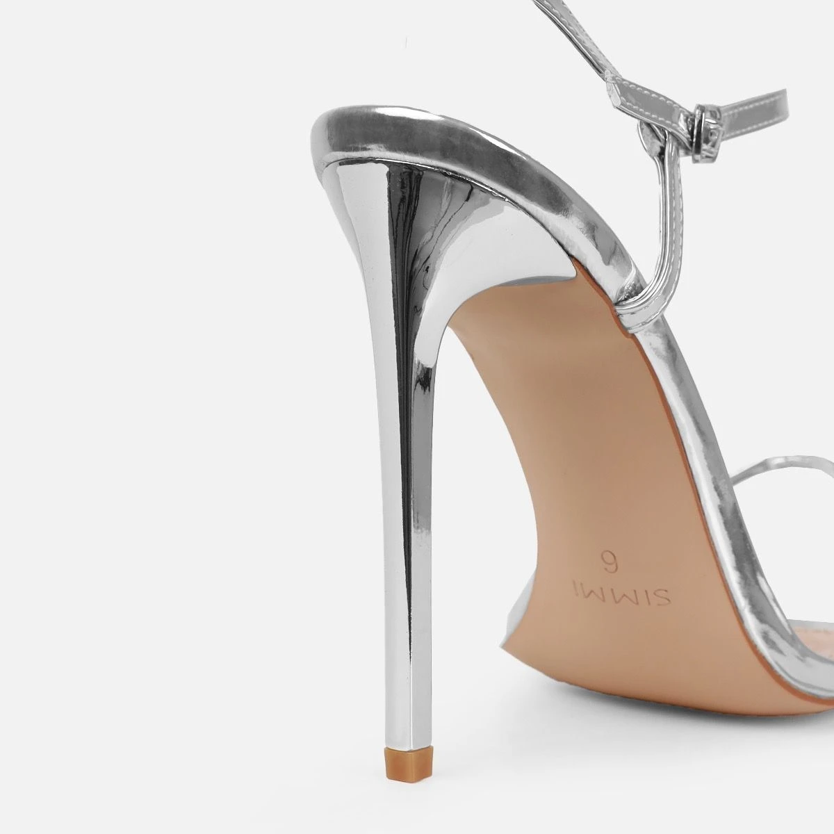 Nolan Wide Fit Silver Strappy Square Toe Stiletto Heels - Image 3