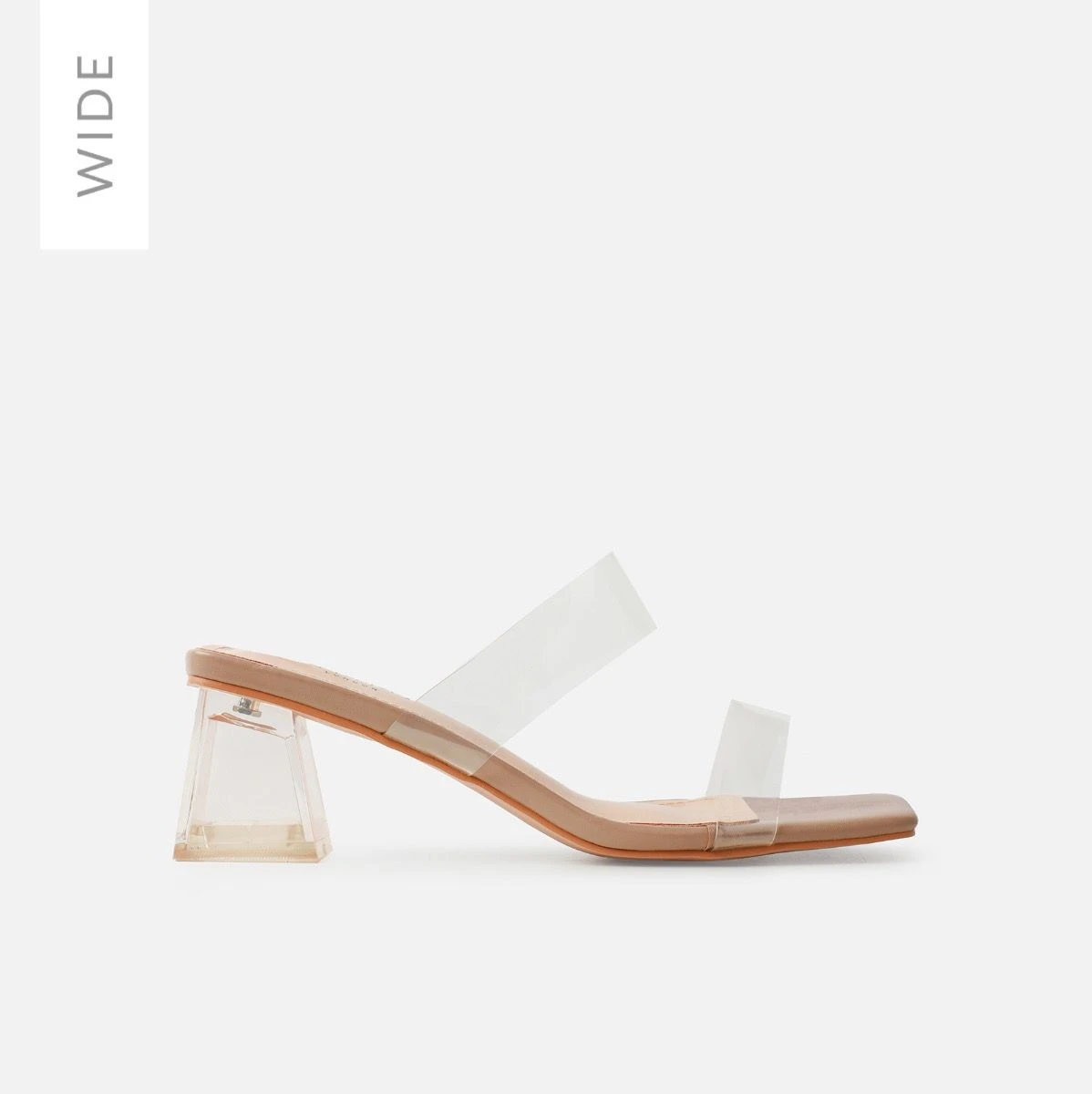 Priscilla Wide Fit Nude Clear Low Block Heels - Image 2