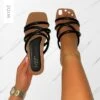 Joelley Wide Fit Black Faux Croc Print Strappy Flat Slides