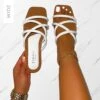 Joelley Wide Fit White Faux Croc Print Strappy Flat Slides