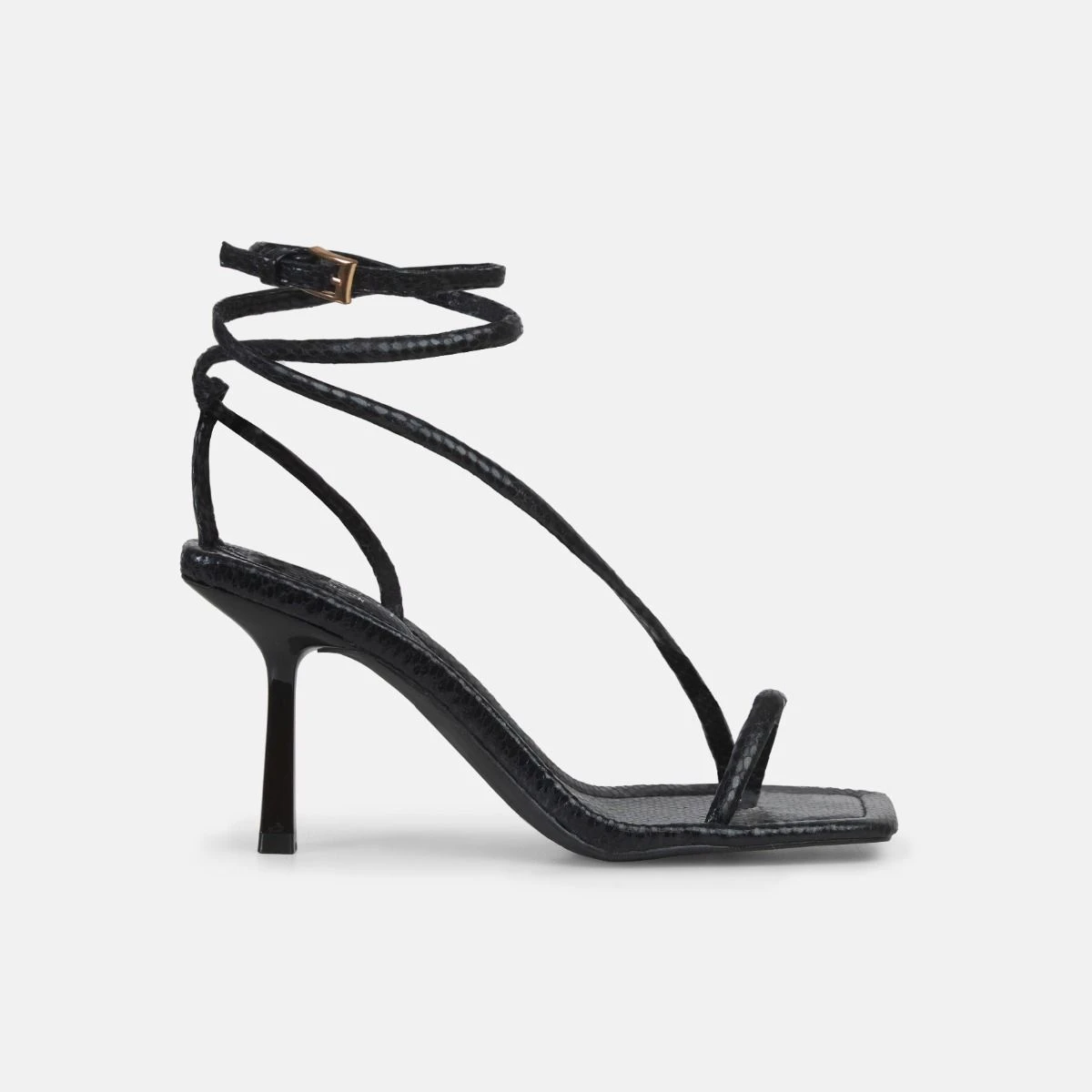 Xylia Black Faux Snake Print Strappy Mid Heels - Image 3